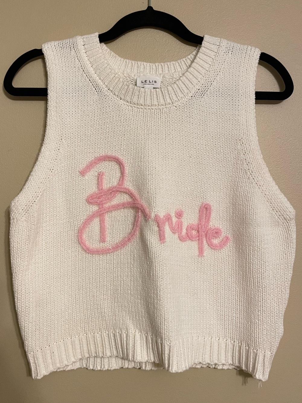 Bride Knit sleeveless sweater white pink textured cotton blend size large